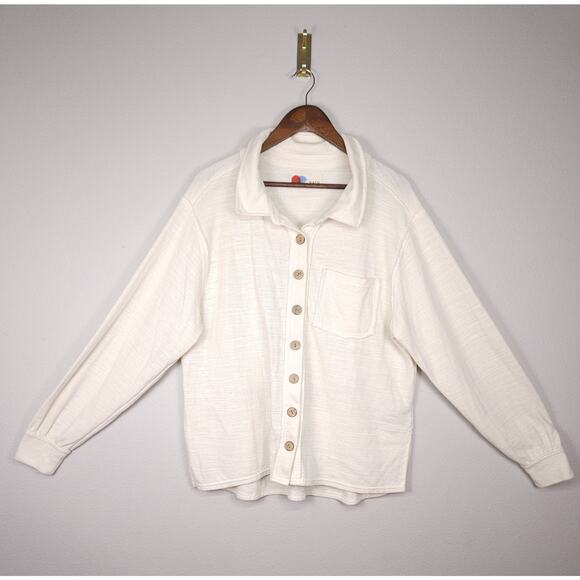 FP Beach by Free People Button Down Textured Sweater Top Ivory Size S Oversized - Picture 1 of 16